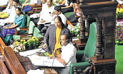 Speaker UT Khader officiates proceedings in the Legislative Assembly at Vidhana Soudha in Bengaluru on Tuesday