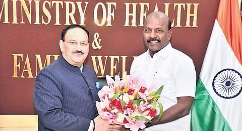 Health Minister Ma Subramanium with Union Health Minister JP Nadda.