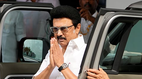 Tamil Nadu Chief Minister MK Stalin arrives to participate in an all-party meeting to discuss the proposed delimitation of Lok Sabha seats in the state, at the Secretariat in Chennai.
