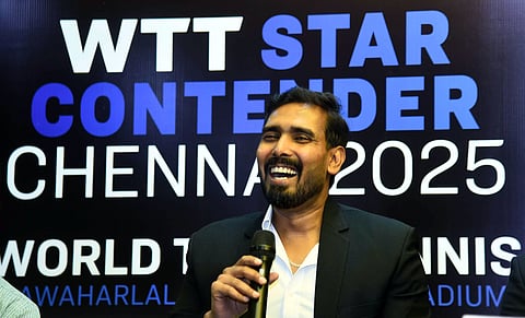 A Sharath Kamal during the WTT Contender launch event in Chennai on Wednesday