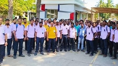 Samsung India Workers' Union and CITU staged protest at Kancheepuram, near Chennai.