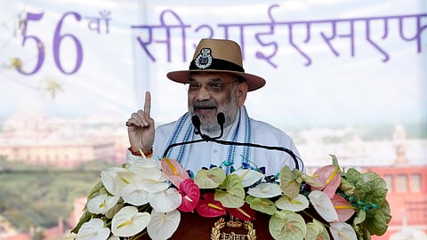 Union Home Minister Amit Shah addresses during the 56th CSIF raising day parade, in Ranipet district, Tamil Nadu.