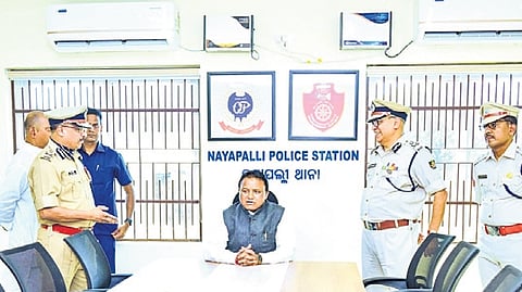 CM Majhi with top police officials during inauguration of Nayapalli PS.