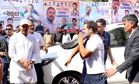 Ahmedabad: LoP in Lok Sabha Rahul Gandhi arrives at the Gujarat Pradesh Congress Committee office, in Ahmedabad, Friday, March 7, 2025.