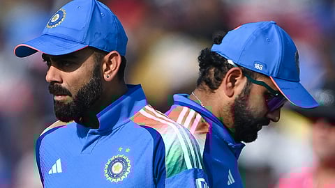 The ICC Champions trophy final against New Zealand on March 9th could be the end for Rohit Sharma (R) and Virat Kohli in ODIs