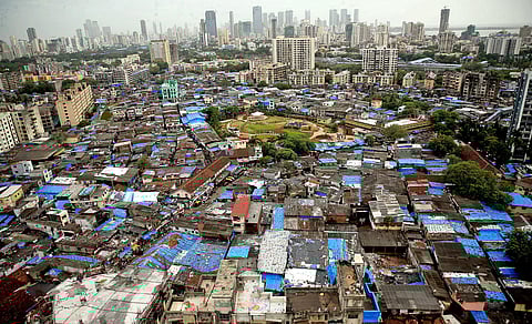A bird's-eye view of the Dharavi slum area in Mumbai