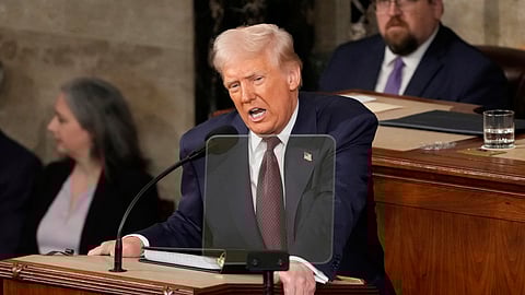 US President Donald Trump addresses a joint session of Congress at the Capitol in Washington, Tuesday, March 4, 2025.