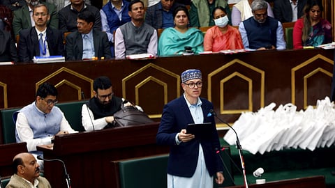 Jammu and Kashmir Chief Minister Omar Abdullah presents the state Budget 2025-26, in Jammu, Friday, March 7, 2025.
