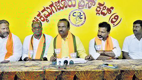 BJP chief whip in the Legislative Council N Ravi Kumar addresses the media in Chikkamagaluru on Saturday