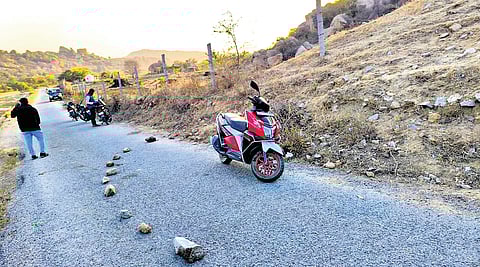 A scooter belonging to the accused at the crime scene near the Tungabhadra canal at Sanapur village in Koppal district.