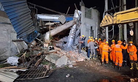NDRF personnel carry out rescue operation after a factory collapsed in Focal Point Phase 8 area, in Ludhiana, Saturday, March 8, 2025.
