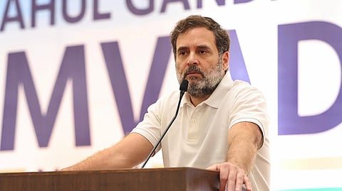 LoP in Lok Sabha and Congress leader Rahul Gandhi addresses party workers and pre-civil elections candidates in Ahmedabad, Saturday, March 8, 2025.