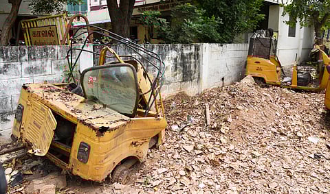 Vehicles kept outside the Cantonment Police Station in Tiruchy on Thursday.
