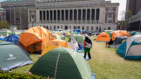 Student protesters camp on the campus of Columbia University, Tuesday, April 30, 2024, in New York