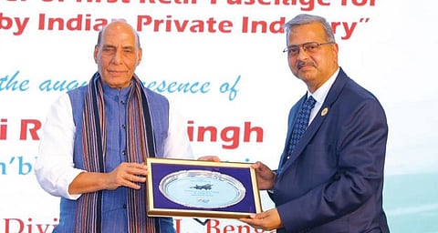 Defence Minister Rajnath Singh at HAL facility in Bengaluru on Sunday