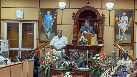 Lt. Governor K Kailashnathan delivering the customary address at the opening of the budget session.
