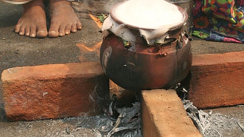Pongala, the steamed rice porridge laden with jaggery, ghee, and coconut, is offered to Goddess Bhadrakali