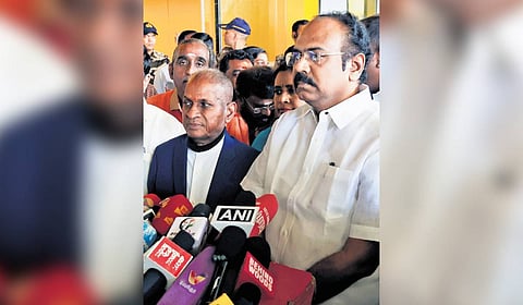 Maestro Ilaiyaraaja was given a warm welcome at the Chennai airport on Monday, with Minister Thangam Thennarasu receiving him on behalf of the state government