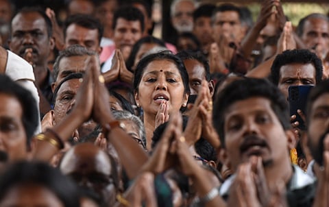 Devotees offering prayers at the Chottanikkara Devi temple near Kochi in connection with the 'Makam Thozhal'