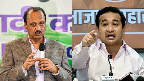 (L) NCP leader and Maharashtra Deputy Chief Minister Ajit Pawar; (R)BJP leader and Maharashtra Cabinent Minister Nitesh Rane.