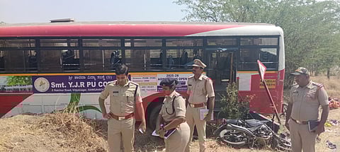 Kurnool SP Vikrant Patil along with Adoni DSP Hemalatha observing a road accident occurred near Pandavagallu in Adoni mandal on Tuesday.