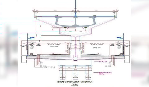 The metro viaduct of the under-construction second phase, connecting JLN stadium with Infopark, passes above the Palarivattom flyover.