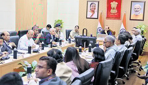 Delhi L-G VK Saxena, CM Rekha Gupta, NDMA officials, the Chief Secretary, and the Delhi Police Commissioner were among those present.