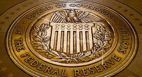 The seal of the Board of Governors of the United States Federal Reserve System is displayed in the ground at the Marriner S. Eccles Federal Reserve Board Building in Washington, Feb. 5, 2018.