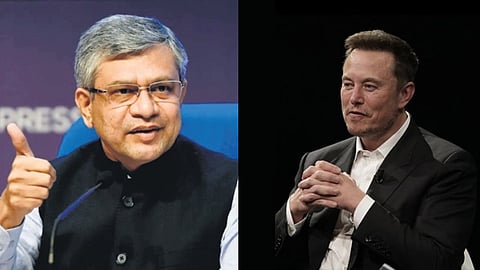 Railways Minister Ashwini Vaishnaw (L), Elon Musk (R).