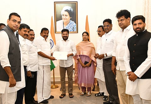 Tamil Nadu Municipal Minister K N Nehru, MPs Kanimozhi, A Raja, and NR Elango met Revanth Reddy.