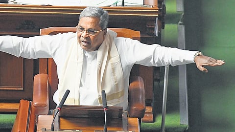 Chief Minister Siddaramaiah gives his reply to the Opposition in the Assembly at Vidhana Soudha on Thursday