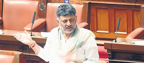 DCM DK Shivakumar makes a point in the Council on Thursday