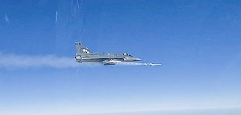 Beyond visual range air-to-air missile Astra being test fired from LCA Tejas aircraft.