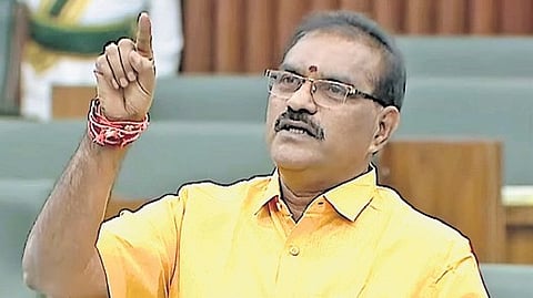 Water resources minister Nimmala Ramanaidu during the assembly session on Thursday.