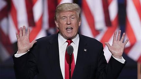 Donald Trump speaks during the final day of the Republican National Convention in Cleveland.