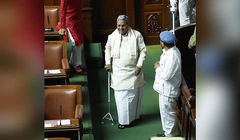 CM Siddaramaiaha arriving during the Assembly Session at Vidhana Soudha, in Bengaluru on Friday
