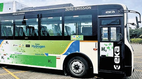 A prototype of the bus, which uses green hydrogen—the ‘future fuel’—was displayed at the Global Hydrogen & Renewable Energy Summit held in Kochi on March 12 and 13.