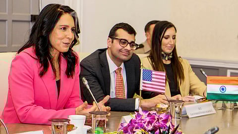 USA's Director of National Intelligence Tulsi Gabbard and others during a meeting with Union Defence Minister Rajnath Singh, in New Delhi.