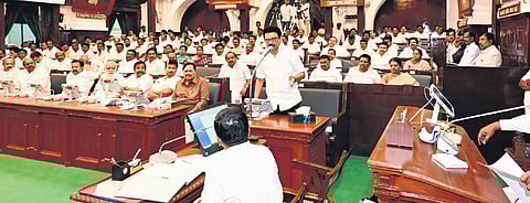 Chief Minister MK Stalin speaking at the Assembly on Monday