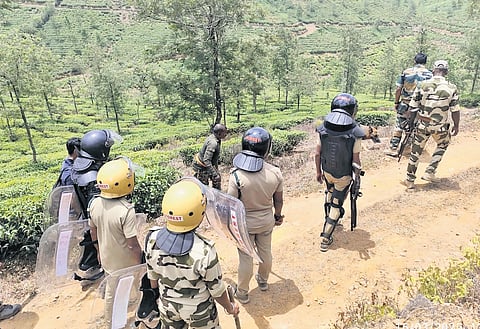 Forest officials patrolling the residential area in Gramby, Idukki