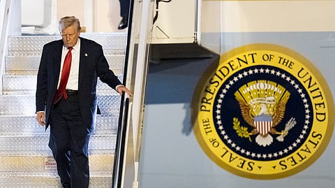 President Donald Trump arrives on Air Force One at Palm Beach International Airport, Friday, March 14, 2025, in West Palm Beach, Florida.