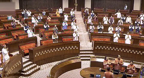 Members in the Rajya Sabha during the Budget session of Parliament, in New Delhi, Monday, March 17, 2025.