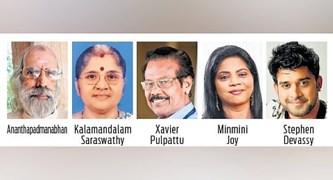 Veena maestro A Ananthapadmanabhan, dancer Kalamandalam Saraswathy, and theatre director Xavier Pulpattu were honoured with the KSNA fellowship. Acclaimed keyboard player Stephen Devassy, singer Minmini Joy and Koodiyattam exponent-cum-actor Kapila were selected for the Akademi award.