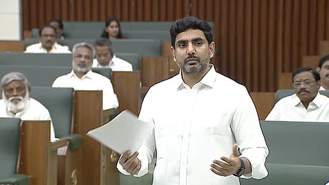 Minister for IT Nara Lokesh during the assembly session on Tuesday.