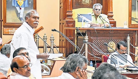 Chief Minister N Rangasamy addressing the Puducherry Assembly on Wednesday