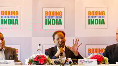 BFI president Ajay Singh (centre) during a press conference on Wednesday