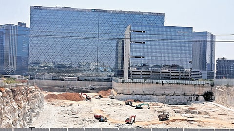 A view of a construction site near Durgam Cheruvu, Hyderabad, where a new tech park will be establised.