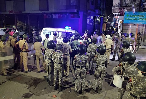 Police disperse an agitating crowd as communal tension prevailed Chitnis park area following the VHP-Bajrang Dal protest, in Nagpur on March 17, 2025.