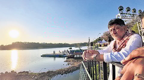 DCM DK Shivakumar inspects Sankey Tank, where Cauvery Aarati will be performed.