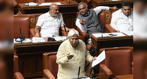 Law Minister HK Patil moves a resolution against the Waqf Bill in the Assembly.